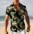 Men's short sleeve Hawaiian shirt tropical floral print black casual beach holiday top - Tropical Floral (OFSY-03558)