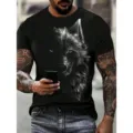 Men 3D Wolf Print Black T-Shirt Short Sleeve Casual Streetwear Fashion Style Variant - 3XL / Tops / Realistic Wolf Head 3D Printed Style (OFSCL-23651639)