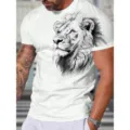 Men's 3D Lion Print Short Sleeve T-Shirt Casual Summer Streetwear White Tee Top - 2XL / Tops / White Lion Sketch Printed Style (OFSCL-23651641)
