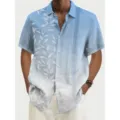 Camisa hawaiana casual de manga corta para hombre con estampado degradado de hojas. - 5XL / Tops / Degradado Azul Claro Hoja (0001)