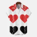 Close-up detail of the short sleeve casual lapel shirt featuring unique broken heart graphic print. - S / Tops / HJT29
