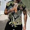 Men's tropical jungle print short sleeve button-down Hawaiian shirt for summer beach wear. - XS / HJB26