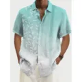 Vista detallada de la camisa hawaiana de verano para hombre con degradado y estampado. - 5XL / Tops / Degradado Colorido Hoja (0004)