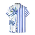 Camicia Hawaiana Uomo Manica Corta Stampa Palma Estate Spiaggia Bottoni Casual Elegante - Blu Bianco Acquerello Palma Patchwork