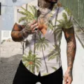 Chemise de plage hawaïenne à manches courtes et imprimé palmiers tropicaux homme - XS / HJB22