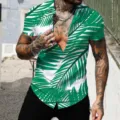 Chemise homme manches courtes imprimé palmier tropical style plage avec détails. - XS / HJB17