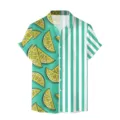 Camicia hawaiana da uomo a maniche corte con stampa di limoni e righe verticali casual. - Taglia S / Top / Limone Righe Patchwork