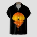 Herren Kurzarm 3D gedruckt Sonnenuntergang Segelboot Muster Freizeit Polohemd Sommer - CSGY-0014 / S