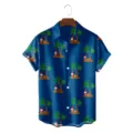Men's summer casual short sleeve Hawaiian shirt with 3D tropical palm tree and Santa Claus print. - S / Tops / Blue Santa Claus Coconut Tree (CSZW-1028)