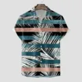 Herren Freizeit Kurzarm Hawaiihemd mit modischem Palmenblatt Druck und bunten Streifen. - S / Oberteile / Muster CSGY-0016