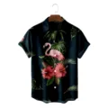 Stijlvol heren korte mouw Hawaïhemd met tropische flamingo en vrolijke bloemenprint. - CSDW-0127 / S