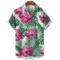 Men's casual short sleeve button down shirt featuring vibrant 3D tropical floral and leaf print. - S / Tops / CSM-0252