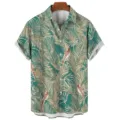Men's casual tropical plant print short sleeve button down aloha Hawaiian vacation shirt - S / Tops / CSM-0254
