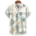 Men's 3D tropical plant print casual short sleeve button down shirt summer beach wear - S / Tops / CSM-0255