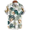Men's casual short sleeve shirt featuring trendy 3D tropical botanical flower print design. - S / Tops / CSM-0256