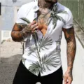 Men's Summer Hawaiian Shirt Short Sleeve 3D Palm Tree Print Casual Beach Vacation Top - S / Tops / CSM-0023