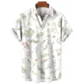 Men's botanical print short sleeve shirt detail, casual floral button down summer top. - S / Tops / CSM-0258