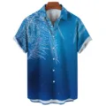 Blue frost printed short sleeve shirt detail, casual summer button down top with lapel collar. - S / Tops / CSM-0351