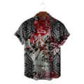 Men's short sleeve button up shirt with 3D retro ethnic floral print summer casual top. - S / Tops / CSFG-0009
