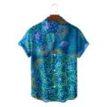 Men's summer short sleeve shirt featuring retro boho mandala and ocean print, blue variant. - S / Tops / CSFG-0010
