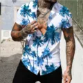 Men's Summer Hawaiian Short Sleeve Shirt 3D Palm Tree Print Casual Beach Vacation Top - S / Tops / CSM-0026