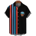 Men's casual short sleeve Hawaiian shirt with vertical stripes and beach sunset print. - S / Tops / CSM-0273