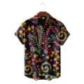 Men's vintage retro ethnic floral print short sleeve casual summer button down shirt. - CSFG-0017