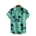 Men summer short sleeve loose Hawaiian shirt featuring mint green coconut tree print design. - S / Tops / Mint Green Coconut Tree Hammock (CSZW-1012)