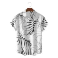Men's casual Hawaiian short sleeve shirt with black and white tropical botanical leaf print. - CSZW-2015 / S