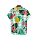 Heren Hawaïkraag kortem mouw overhemd met flamingoprint en tropische bloemen voor zomerstrand. - CSDW-0113 / S