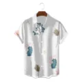 Men's casual short sleeve button-up Hawaiian shirt with botanical print for summer. - S / Tops / Cactus Plant Print (CSZW-1015)