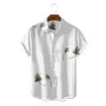 Men casual short sleeve hawaiian shirt with botanical floral print white summer top apparel - CSZW-2016 / S