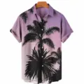 Men's short sleeve Hawaiian shirt featuring tropical coconut tree sunset gradient print for summer - S / Tops / CSM-0043