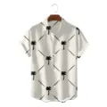 Men summer casual loose Hawaiian shirt with classic tropical coconut tree graphic print. - S / Tops / Light Color Black Coconut Tree Print (CSZW-1016)