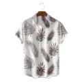 Men's Hawaiian short sleeve shirt, loose fit 3D tropical fern leaf print casual button down shirt - CSZW-2017 / S