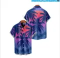 Men 3D Palm Tree Print Hawaiian Shirt Casual Summer Short Sleeve Button Down Beach Top - 3XL / Tops / 3D Coconut Tree Sunset