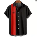 Men's short sleeve casual button-down shirt with black and red tribal spider print design. - 3XL / Tops / Spider Totem Red Stripe
