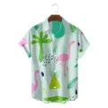 Heren zomer korte mouw Hawaiiaans overhemd met tropische flamingo en palmpomp print casual top - CSDW-0116 / S