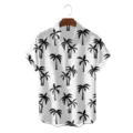 Mens summer loose short sleeve palm tree hawaiian shirt casual button down beach tops for men - S / Tops / White Base Black Coconut Tree Print (CSZW-1018)