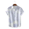 Men short sleeve shirt with blue ethnic print, retro casual summer top for daily wear. - CSFG-0031