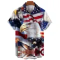 Men's Casual 3D American Flag Bald Eagle Print Short Sleeve Button Down Hawaiian Shirt - S / Tops / CSM-0412