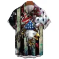 Men's 3D American flag eagle print short sleeve shirt detail view showing patriotic design. - S / Tops / CSM-0413