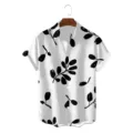 Men's Black and White Plant Print Short Sleeve Hawaiian Shirt Casual Summer Variant - CSZW-2021 / S
