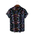 Mens vintage 3d ethnic print short sleeve button down shirt casual summer beach top - CSFG-0033