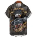 Men's 3D Eagle Military Print Short Sleeve Shirt Vintage American Flag Casual Top - CSM-0416