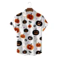 Men's Halloween pumpkin print short sleeve shirt casual button down holiday party top. - 3XL / Tops / HJCS-2333