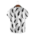 Men's casual white short sleeve Hawaiian shirt featuring stylish black feather botanical print. - CSZW-2022 / S