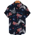 Men's patriotic short sleeve shirt featuring US flag and eagle print, casual style. - CSM-0418