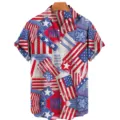 Men's short sleeve shirt American flag 3D print casual summer button down holiday fashion top - CSM-0419