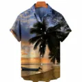 Men's 3D tropical palm tree print short sleeve Hawaiian shirt casual beach vacation top. - S / Tops / CSM-0046